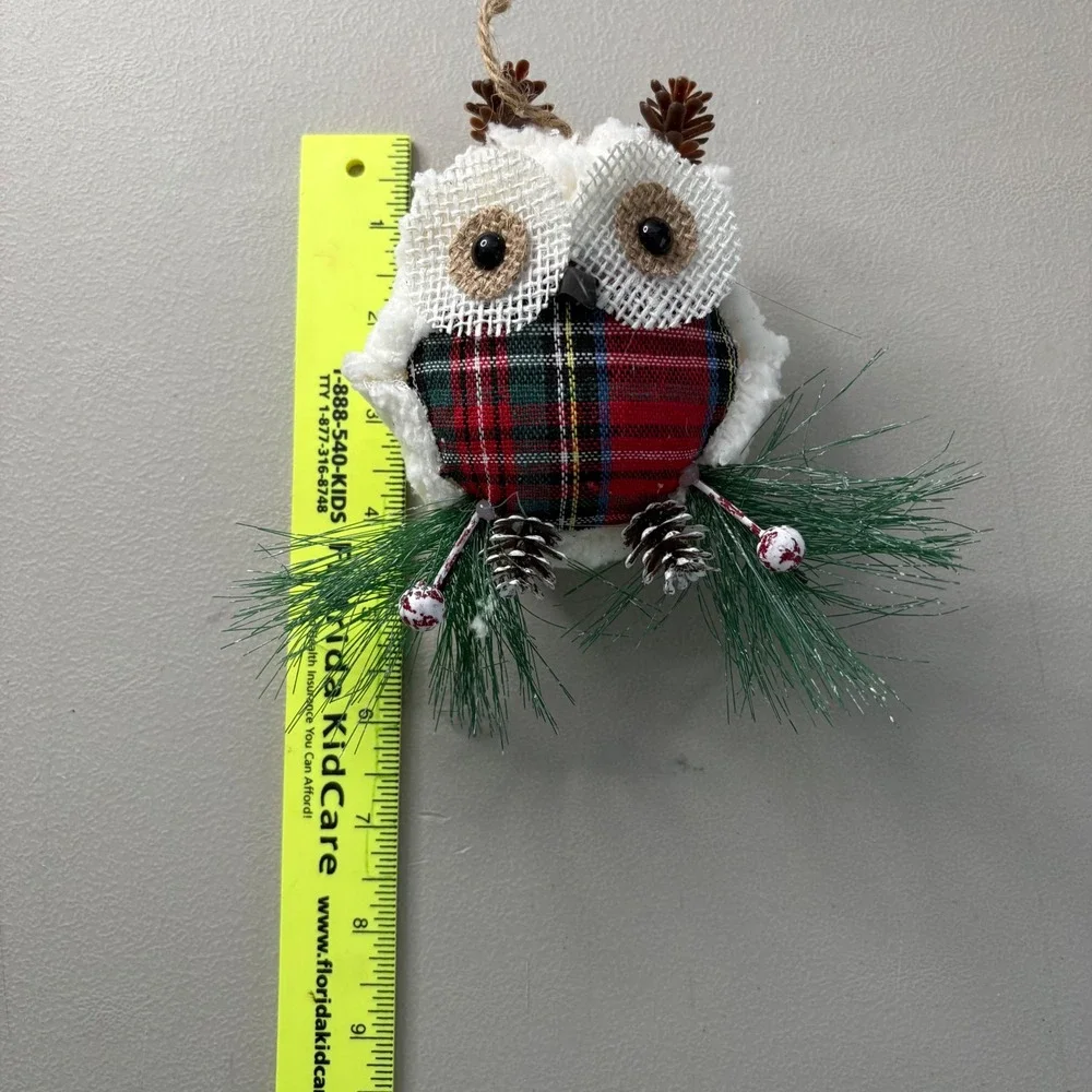 Set of 2 Christmas Owl Ornaments Plaid Sherpa Rustic Woodland Holiday Decor